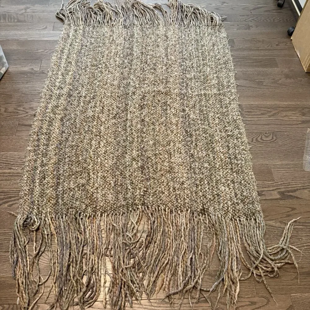 Kennebunk Weavers Fringed Throw Blanket Chunky Afghan USA Made 37x68 Boho Chic‎